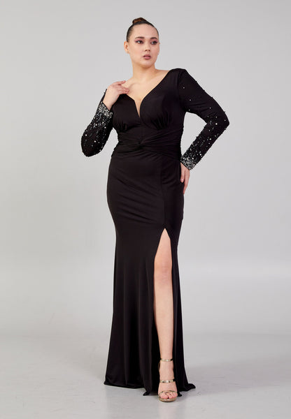 Long Sleeve Maxi Chiffon Column Plus Size Wedding Guest Dress Unit Price: €42