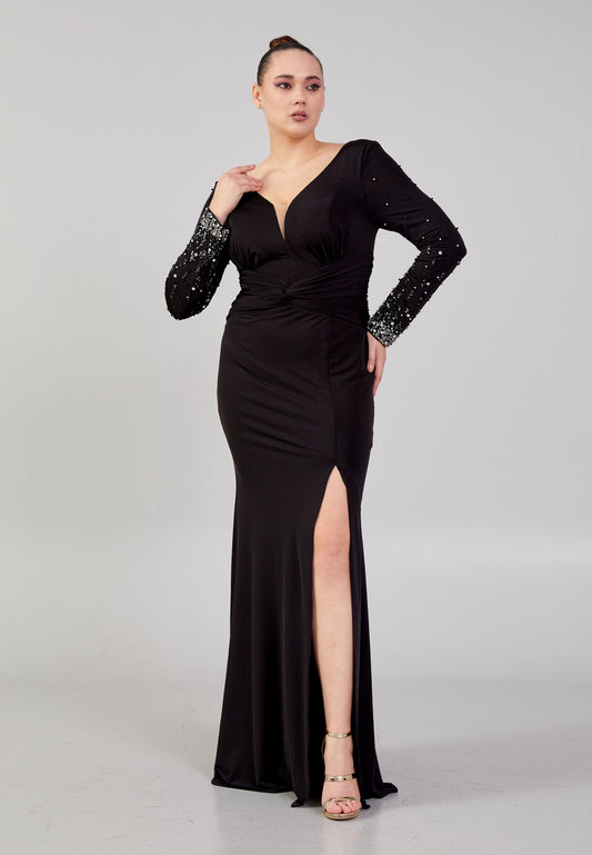 Long Sleeve Maxi Chiffon Column Plus Size Wedding Guest Dress Unit Price: €42