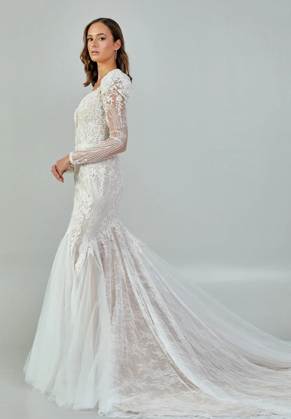Long Sleeve Maxi Tulle Regular Wedding Dress Unit Price: €480