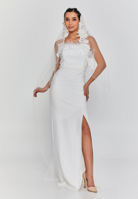 Floral Single Tier Tulle Veil ( 2mt) Unit Price: €46