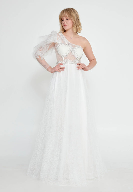 One Shoulder Maxi Tulle A - Line Regular Prom Dress Unit Price: €37