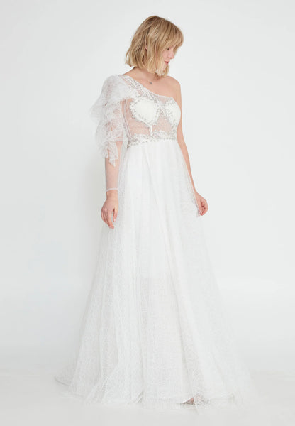 One Shoulder Maxi Tulle A - Line Regular Prom Dress Unit Price: €37