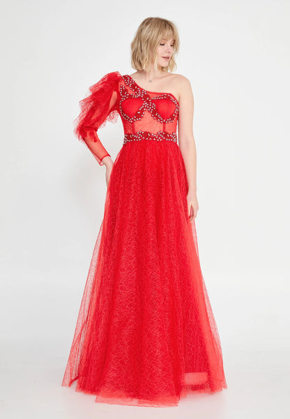 One Shoulder Maxi Tulle A - Line Regular Prom Dress Unit Price: €37