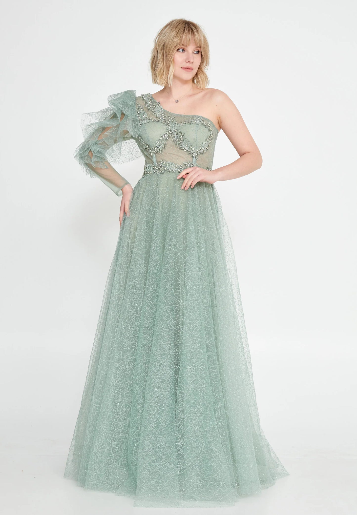 One Shoulder Maxi Tulle A - Line Regular Prom Dress Unit Price: €37