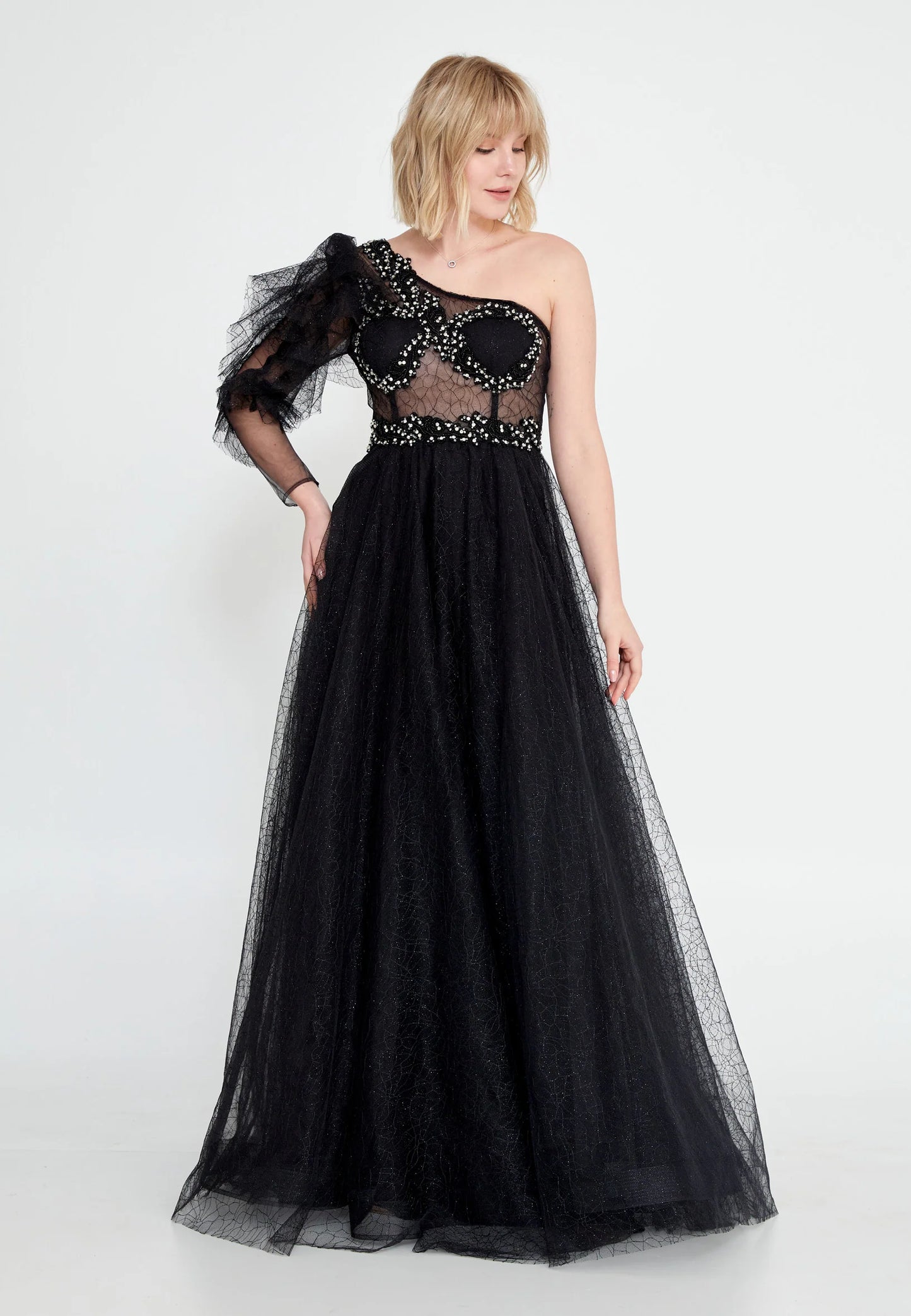 One Shoulder Maxi Tulle A - Line Regular Prom Dress Unit Price: €37