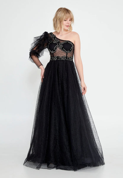 One Shoulder Maxi Tulle A - Line Regular Prom Dress Unit Price: €37
