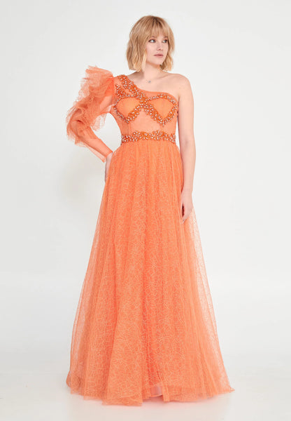 One Shoulder Maxi Tulle A - Line Regular Prom Dress Unit Price: €37