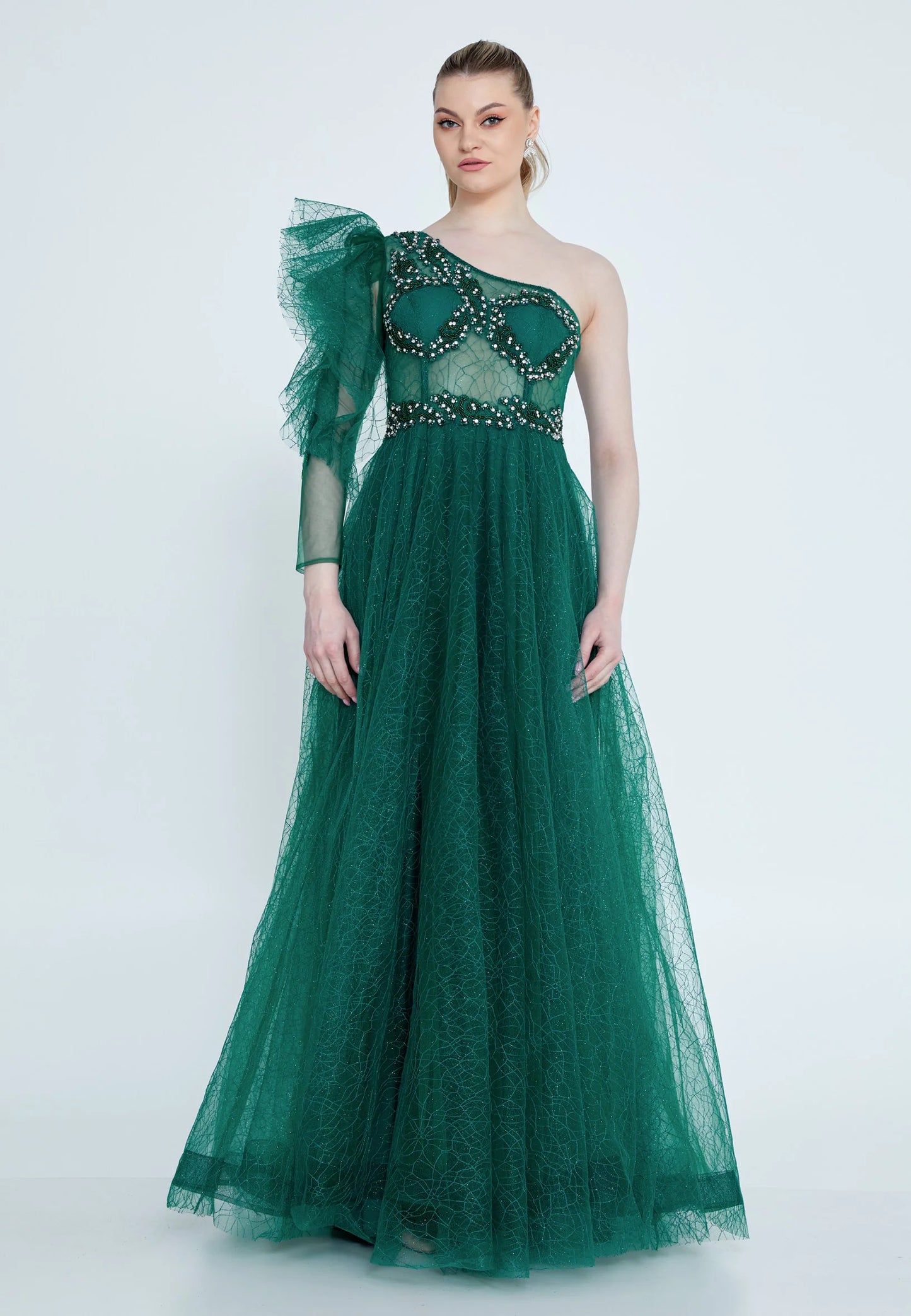 One Shoulder Maxi Tulle A - Line Regular Prom Dress Unit Price: €37