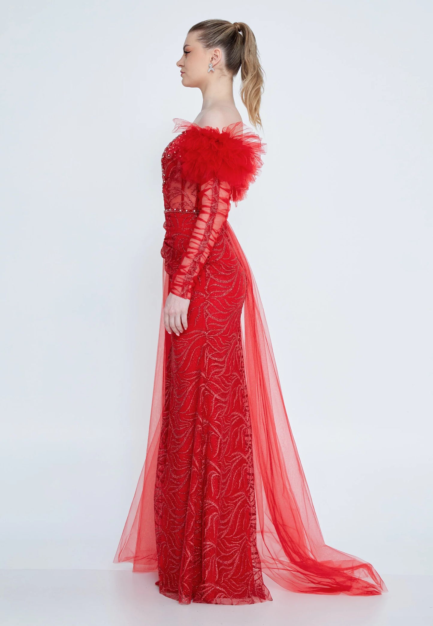 Off Shoulder Maxi Tulle Mermaid Regular Wedding Guest Dress Unit Price: €42