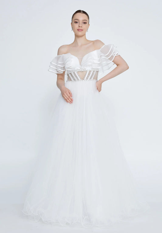 Off Shoulder Maxi Tulle A - Line Regular Prom Dress Unit Price: €55