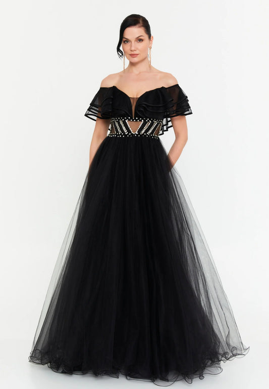Off Shoulder Maxi Tulle A - Line Regular Prom Dress Unit Price: €55