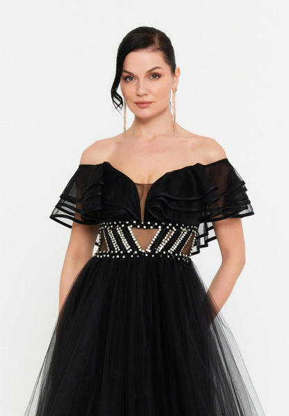 Off Shoulder Maxi Tulle A - Line Regular Prom Dress Unit Price: €55