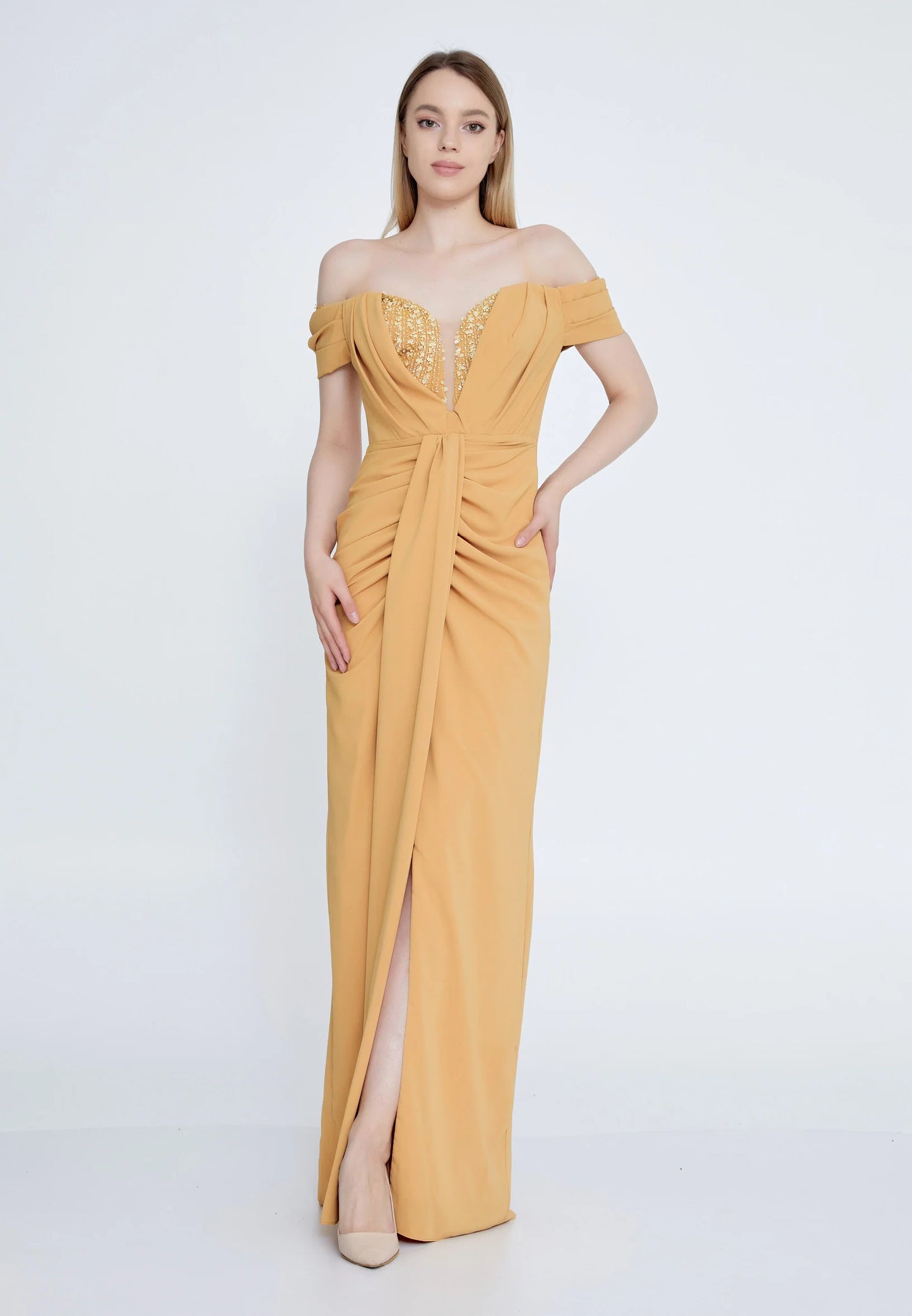 Off Shoulder Maxi Viscose Column Regular Wedding Guest Dress Unit Price: €48