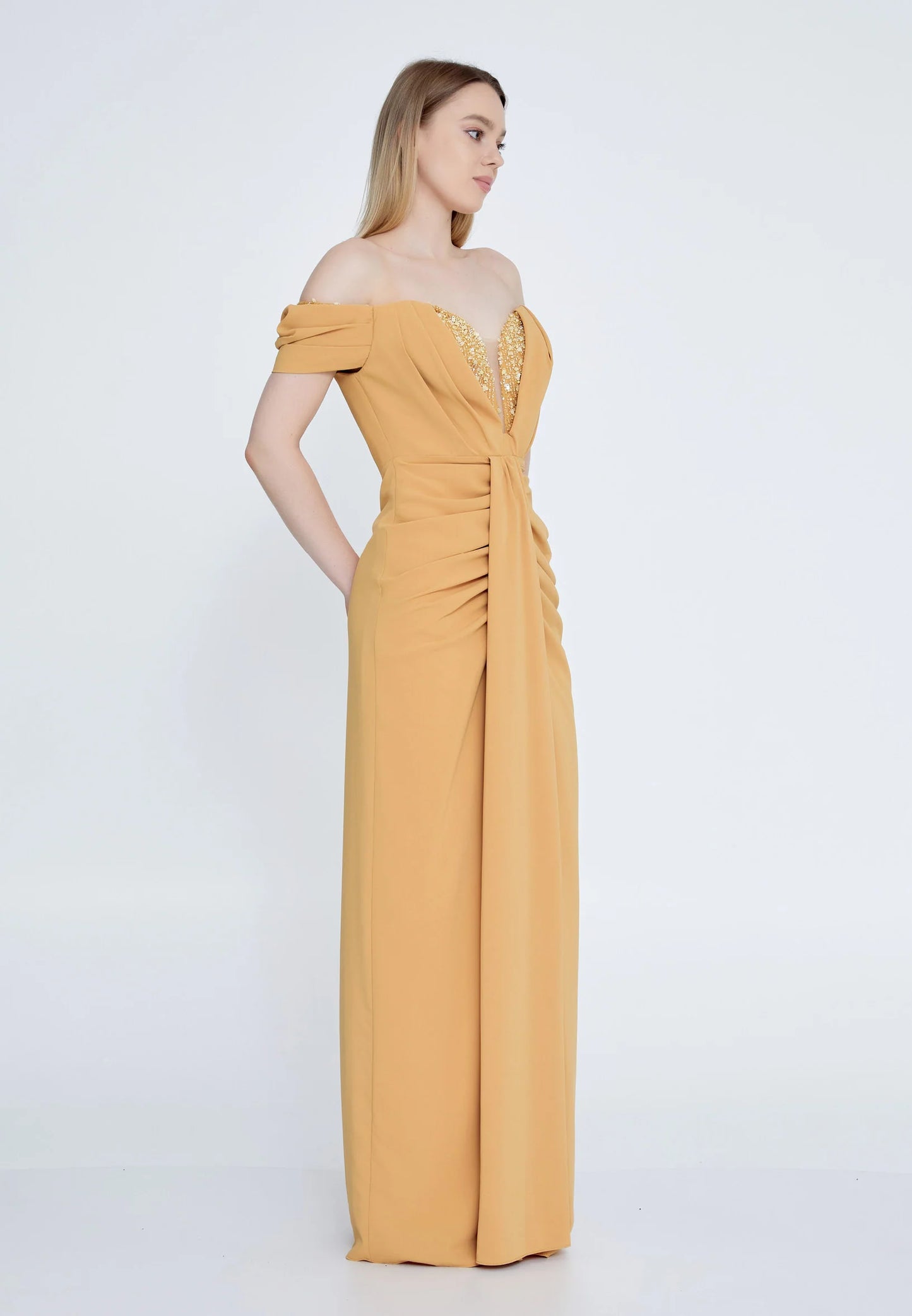 Off Shoulder Maxi Viscose Column Regular Wedding Guest Dress Unit Price: €48
