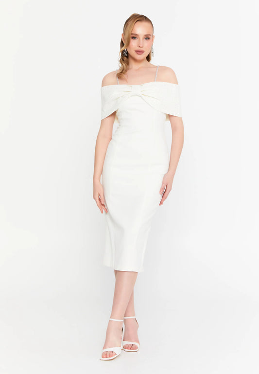 Off Shoulder Midi Crepe Column Regular Evening Dress Unit Price: €30