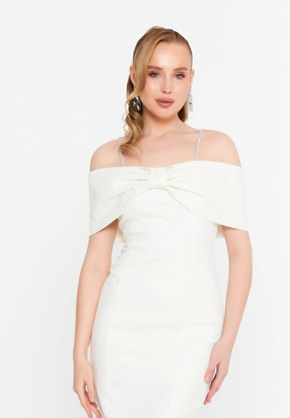 Off Shoulder Midi Crepe Column Regular Evening Dress Unit Price: €30