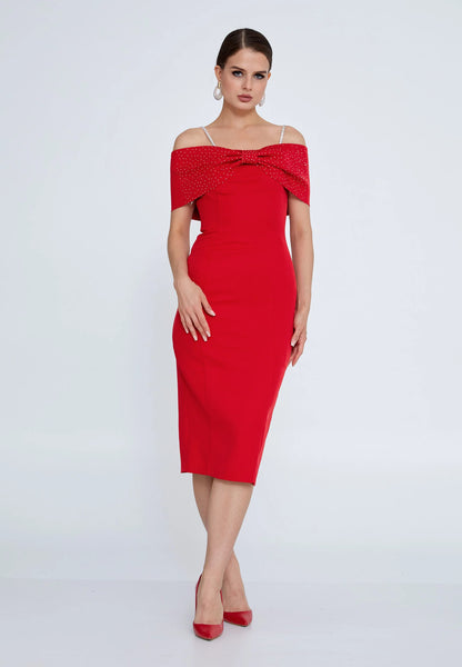 Off Shoulder Midi Crepe Column Regular Evening Dress Unit Price: €30