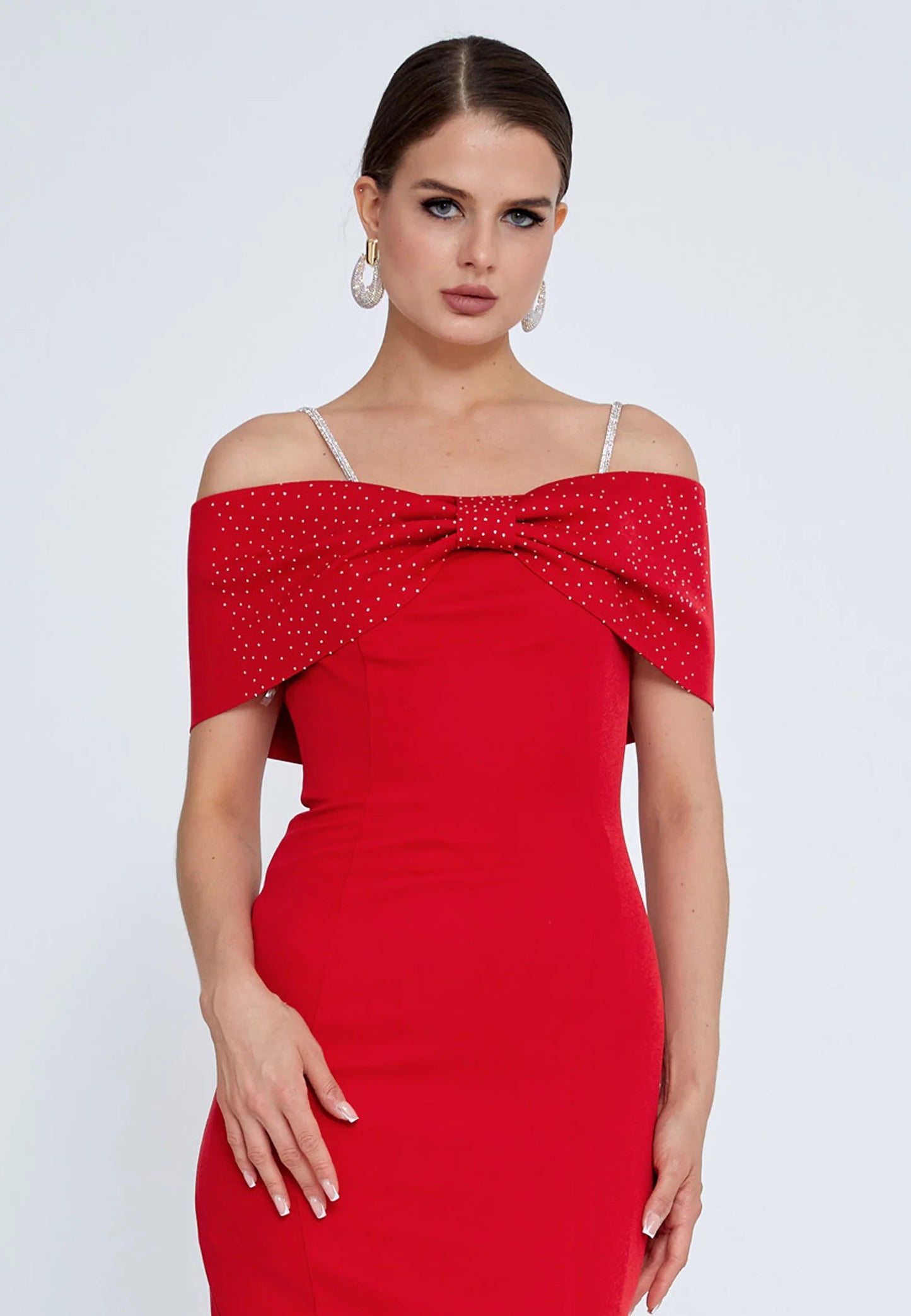 Off Shoulder Midi Crepe Column Regular Evening Dress Unit Price: €30
