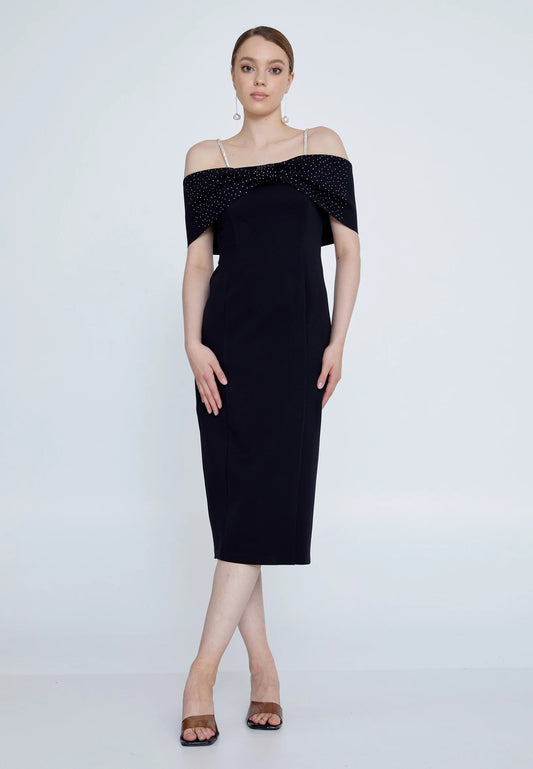 Off Shoulder Midi Crepe Column Regular Evening Dress Unit Price: €30