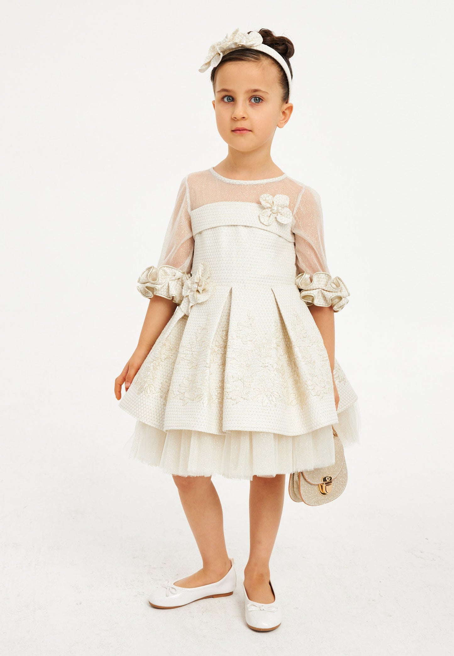 Baby Girl Short Sleeve Tulle Patterned A - Line 4 - 8 Ages Special Occasion Dress Unit Price: €27