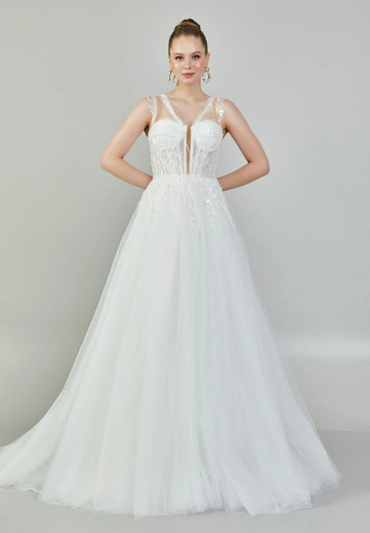 Sleeveless Maxi Tulle Regular Wedding Dress Unit Price: €215