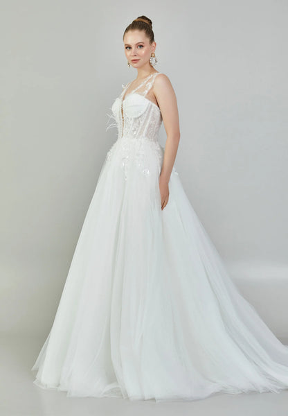 Sleeveless Maxi Tulle Regular Wedding Dress Unit Price: €215