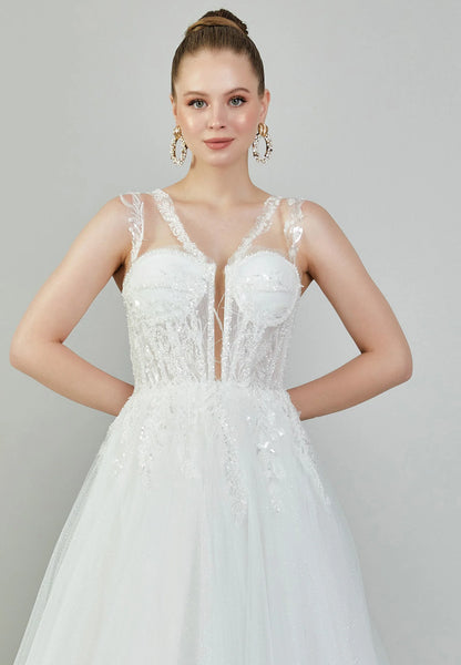 Sleeveless Maxi Tulle Regular Wedding Dress Unit Price: €215