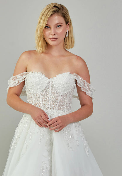 Off Shoulder Maxi Tulle Regular Wedding Dress Unit Price: €420