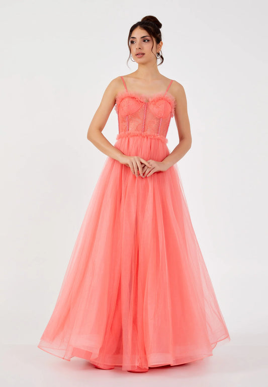Sleeveless Maxi Tulle Column Regular Prom Dress Unit Price: €62