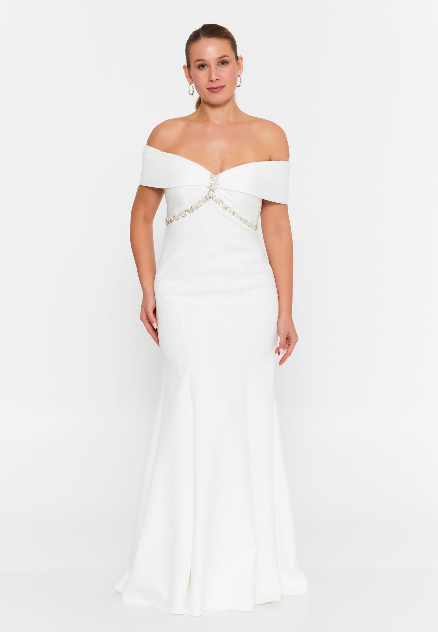 Off Shoulder Maxi Crepe Mermaid Plus Size Wedding Guest Dress Unit Price: €60