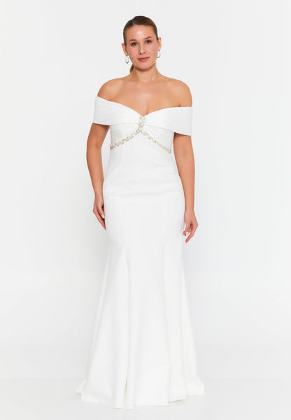 Off Shoulder Maxi Crepe Mermaid Plus Size Wedding Guest Dress Unit Price: €60