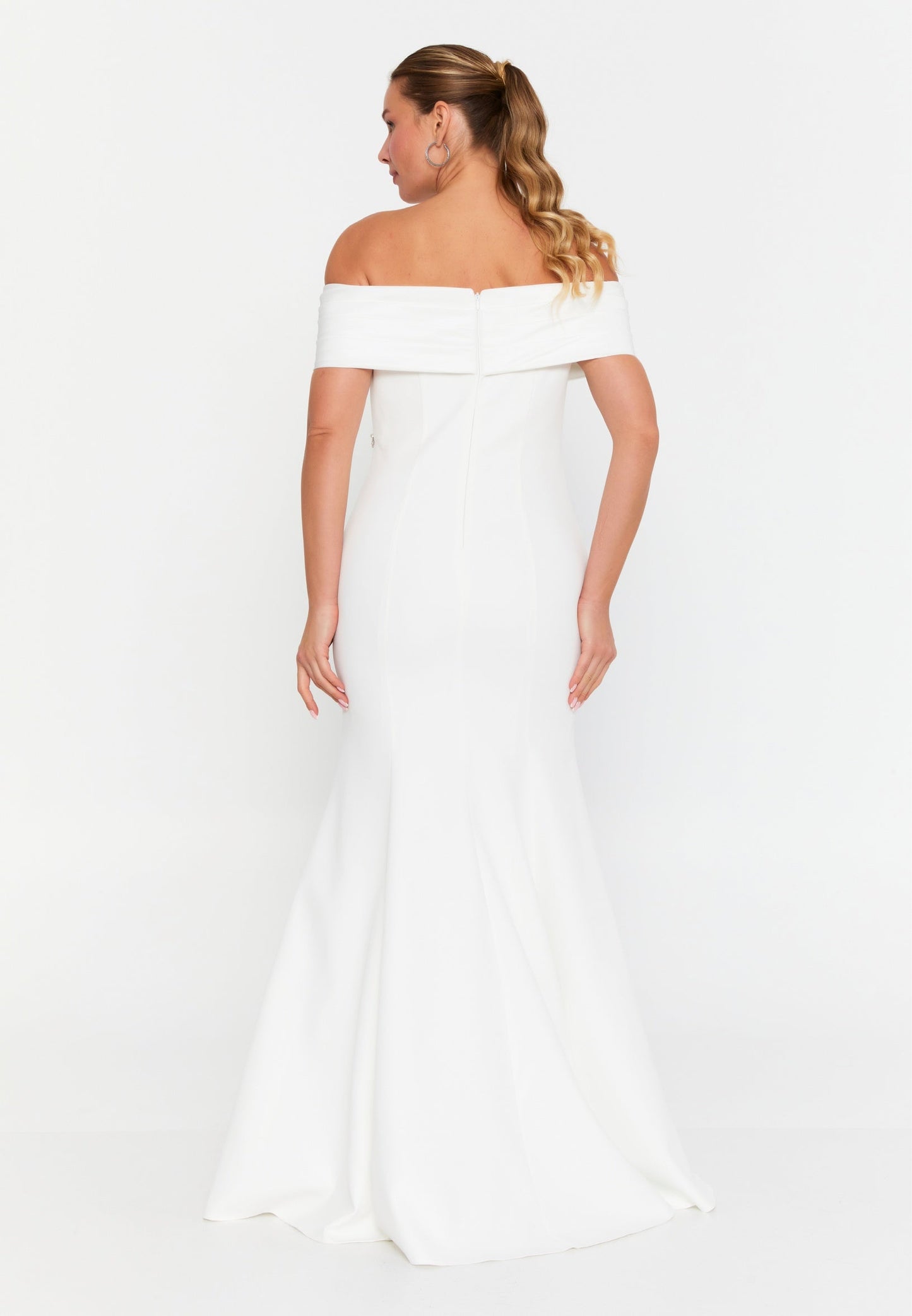 Off Shoulder Maxi Crepe Mermaid Plus Size Wedding Guest Dress Unit Price: €60
