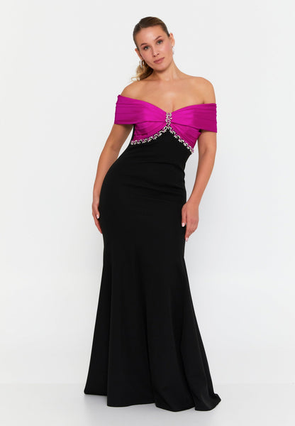 Off Shoulder Maxi Crepe Mermaid Plus Size Wedding Guest Dress Unit Price: €60