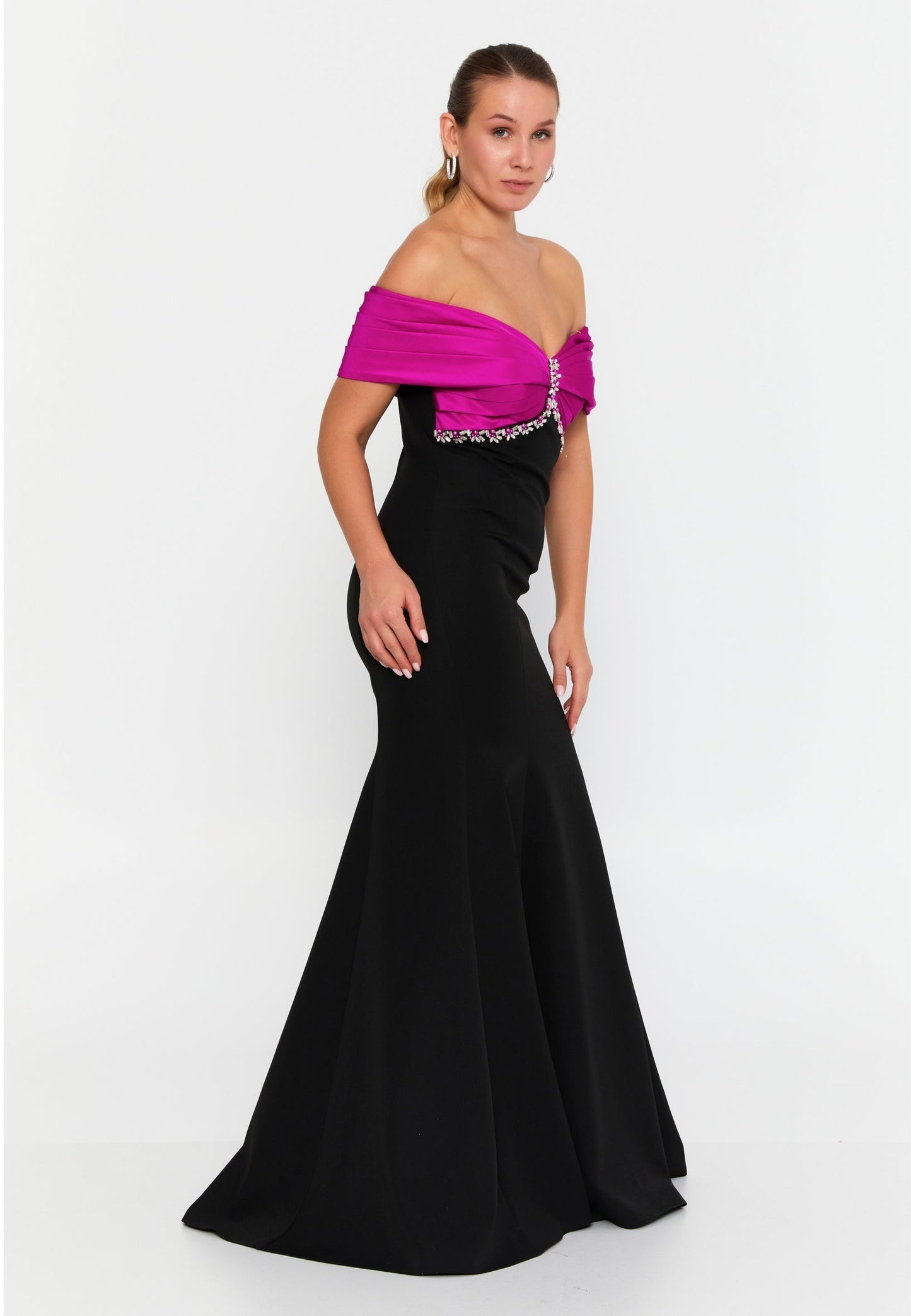 Off Shoulder Maxi Crepe Mermaid Plus Size Wedding Guest Dress Unit Price: €60