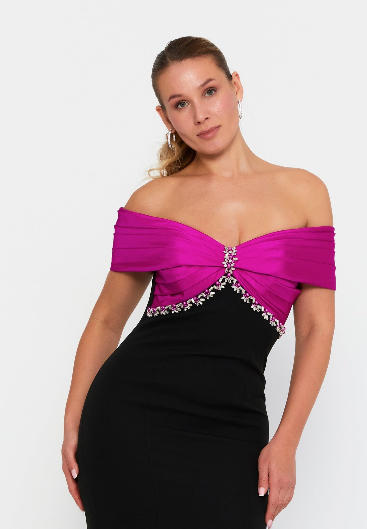 Off Shoulder Maxi Crepe Mermaid Plus Size Wedding Guest Dress Unit Price: €60