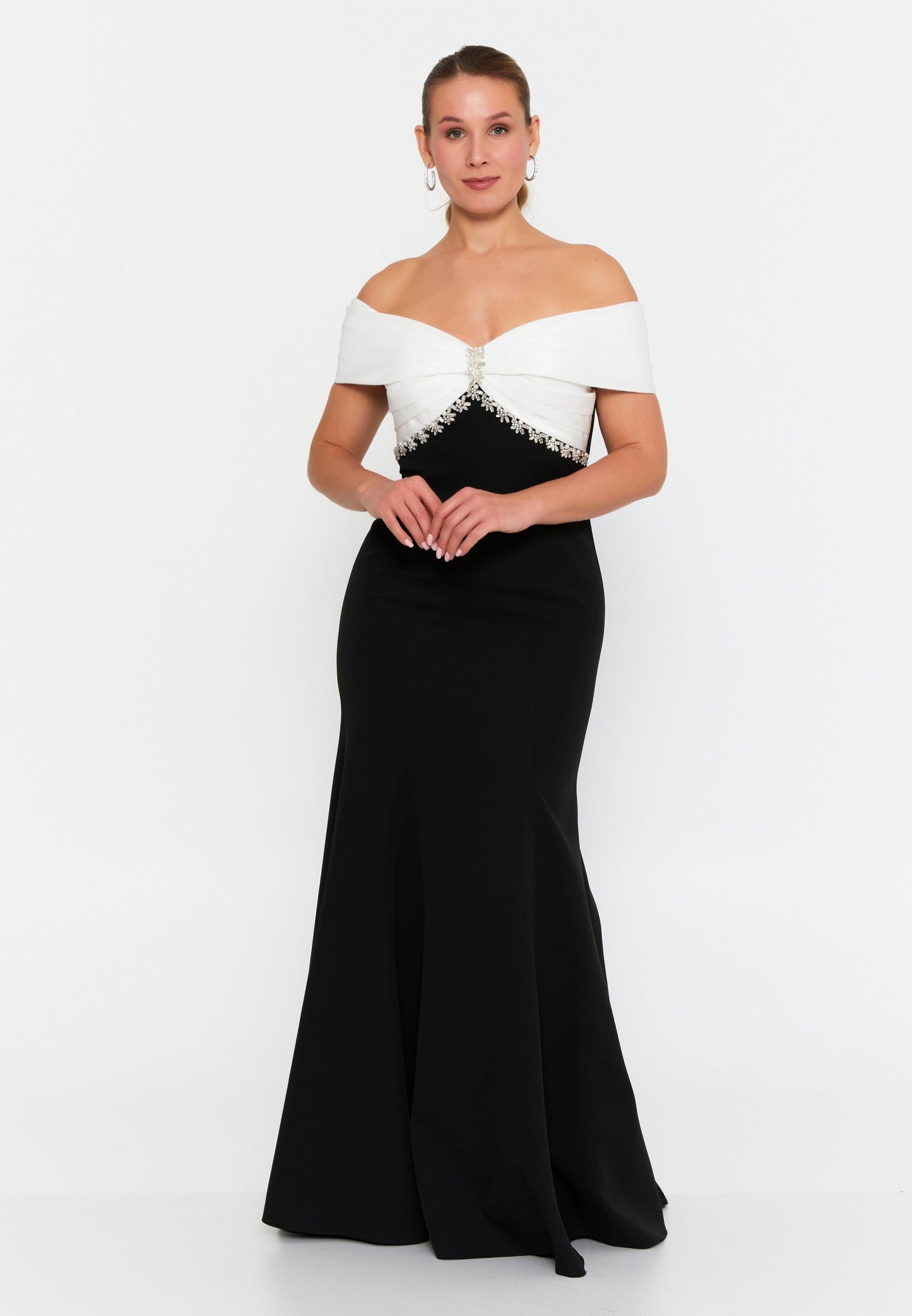 Off Shoulder Maxi Crepe Mermaid Plus Size Wedding Guest Dress Unit Price: €60