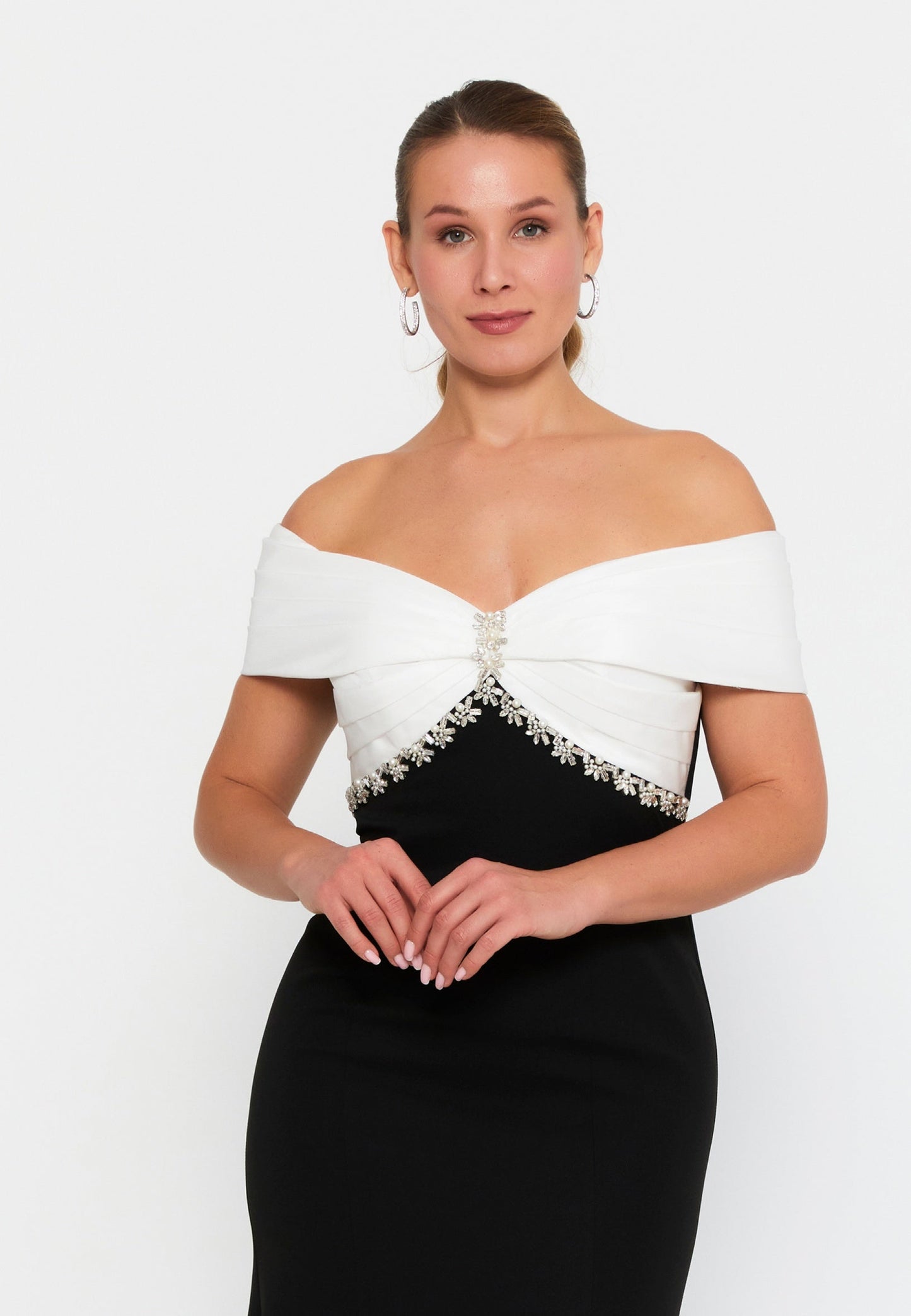 Off Shoulder Maxi Crepe Mermaid Plus Size Wedding Guest Dress Unit Price: €60