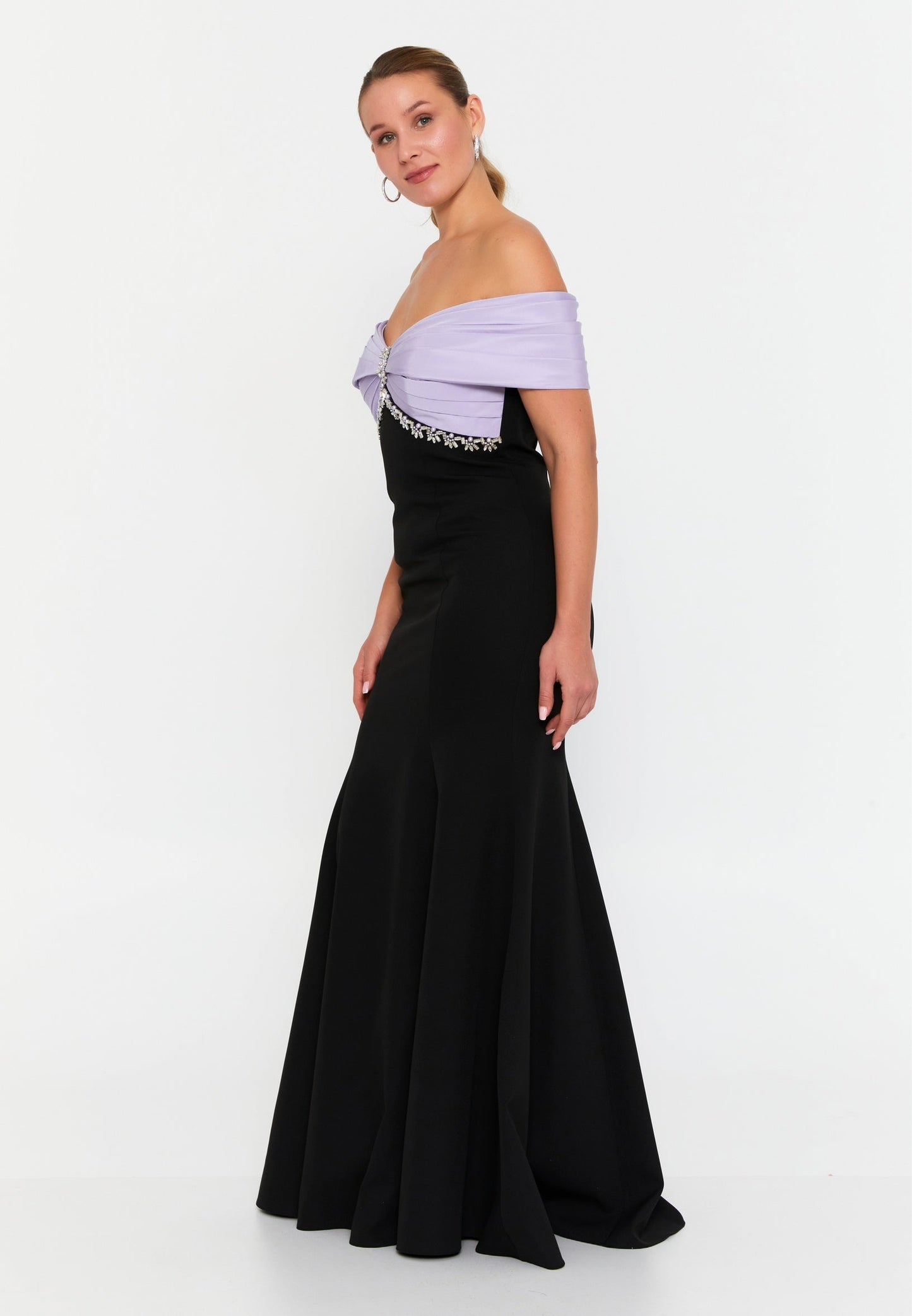 Off Shoulder Maxi Crepe Mermaid Plus Size Wedding Guest Dress Unit Price: €60