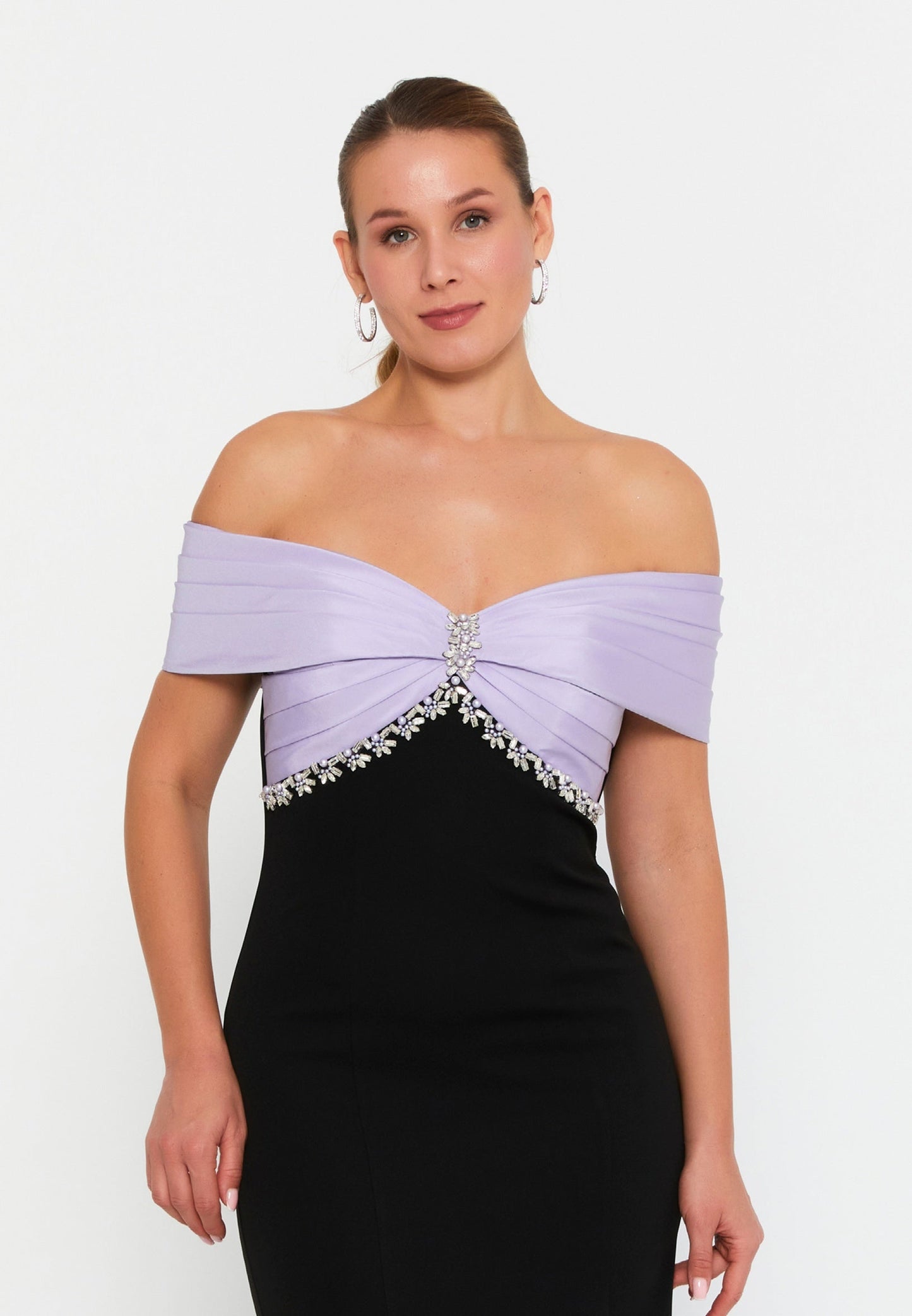 Off Shoulder Maxi Crepe Mermaid Plus Size Wedding Guest Dress Unit Price: €60