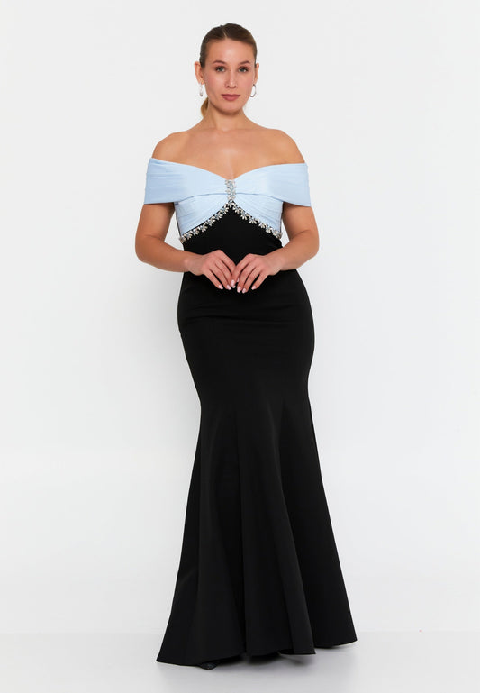 Off Shoulder Maxi Crepe Mermaid Plus Size Wedding Guest Dress Unit Price: €60