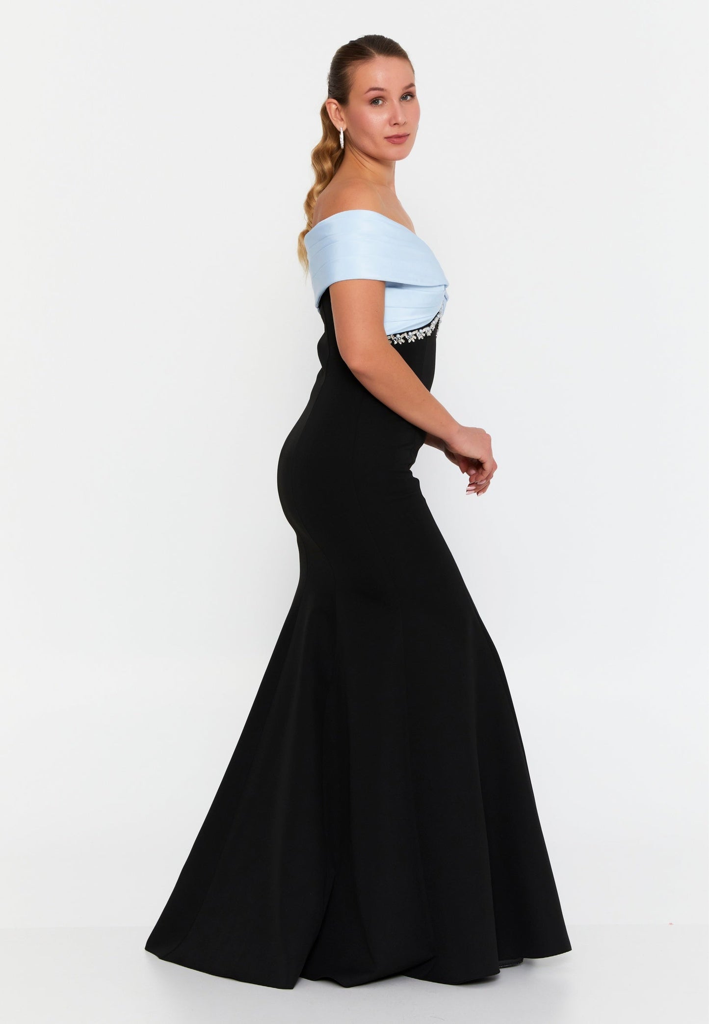 Off Shoulder Maxi Crepe Mermaid Plus Size Wedding Guest Dress Unit Price: €60
