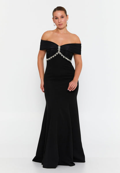 Off Shoulder Maxi Crepe Mermaid Plus Size Wedding Guest Dress Unit Price: €60
