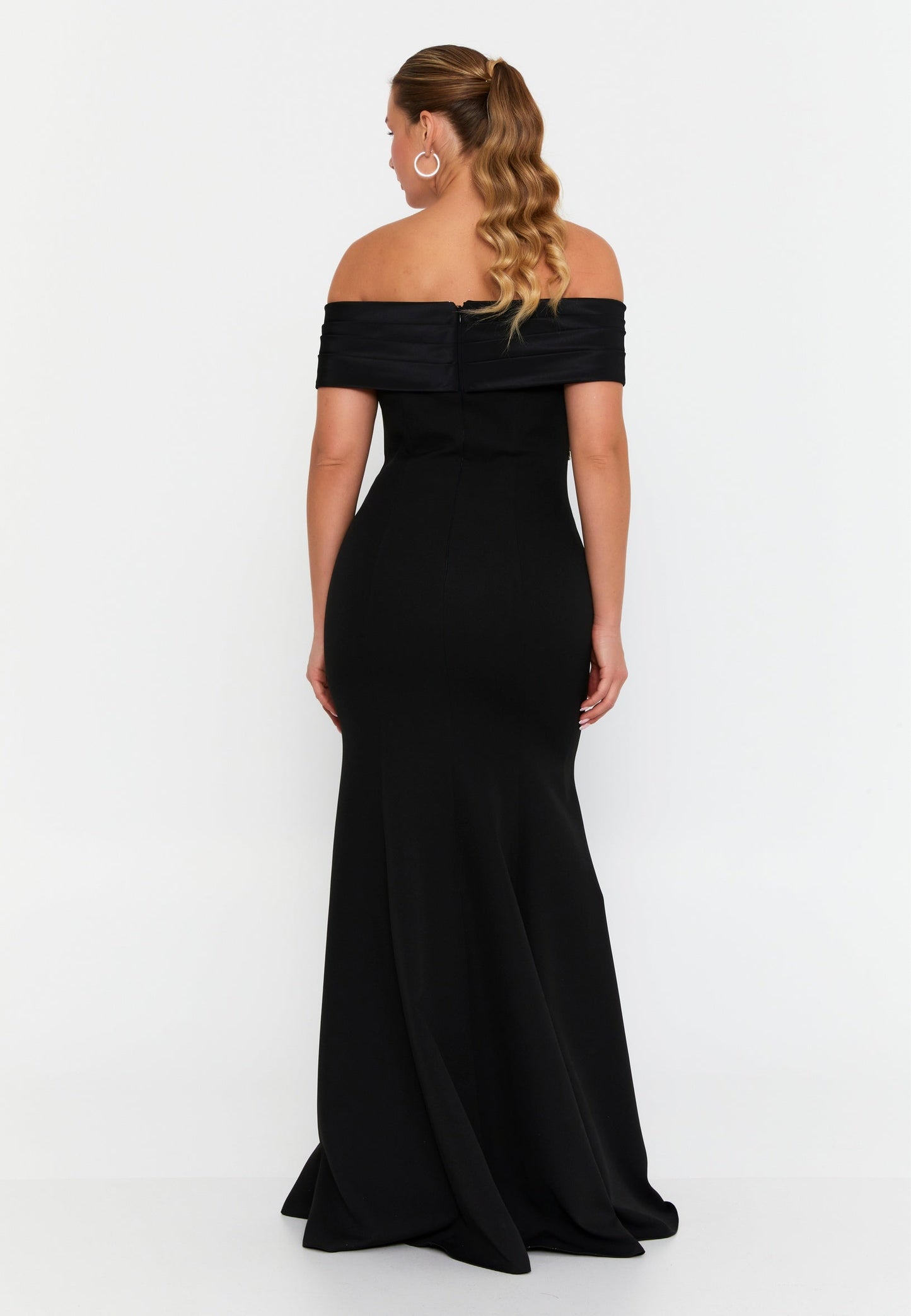 Off Shoulder Maxi Crepe Mermaid Plus Size Wedding Guest Dress Unit Price: €60
