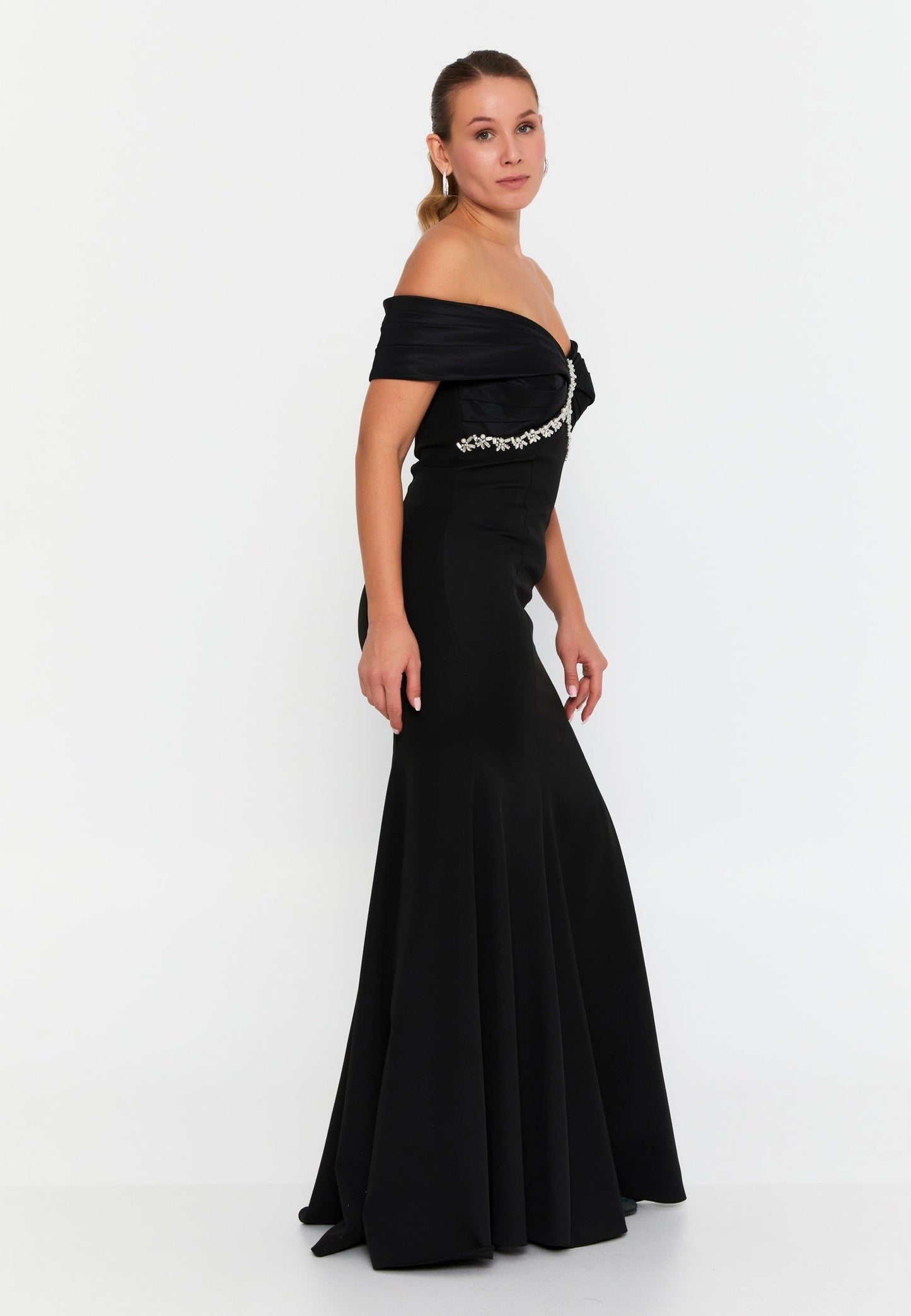 Off Shoulder Maxi Crepe Mermaid Plus Size Wedding Guest Dress Unit Price: €60
