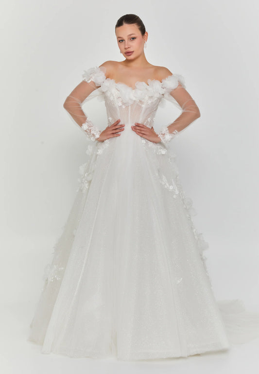 Off Shoulder Maxi Tulle Regular Wedding Dress Unit Price: €300