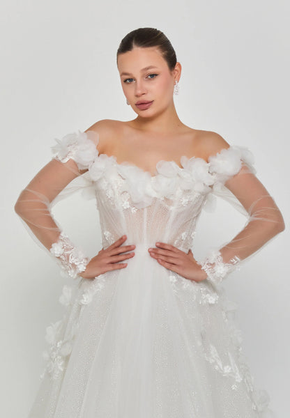 Off Shoulder Maxi Tulle Regular Wedding Dress Unit Price: €300