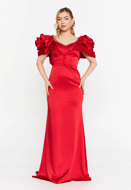 Short Sleeve Maxi Satin Mermaid Regular Wedding Guest Dress Unit Price: €75