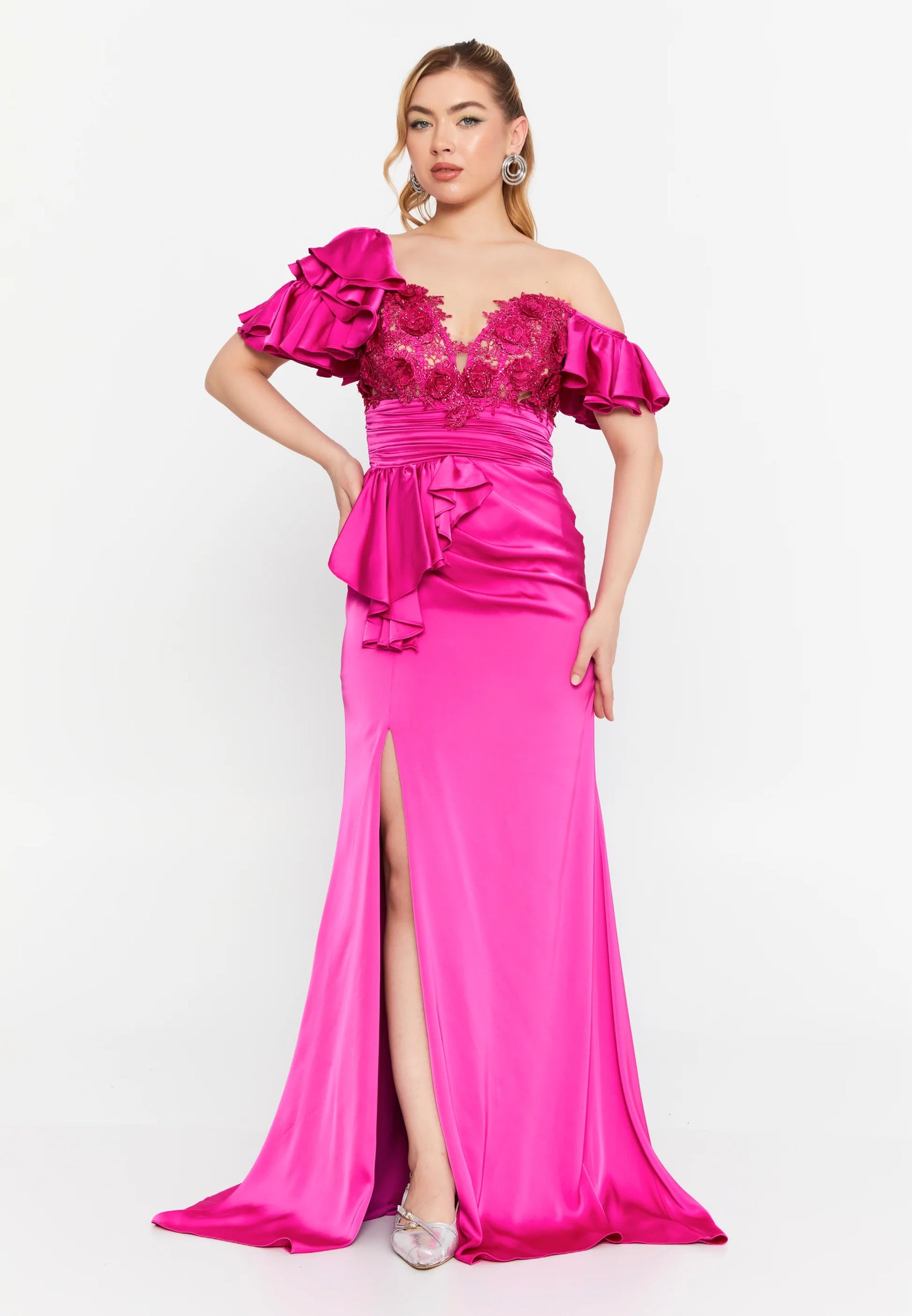 Short Sleeve Maxi Satin Mermaid Regular Wedding Guest Dress Unit Price: €135