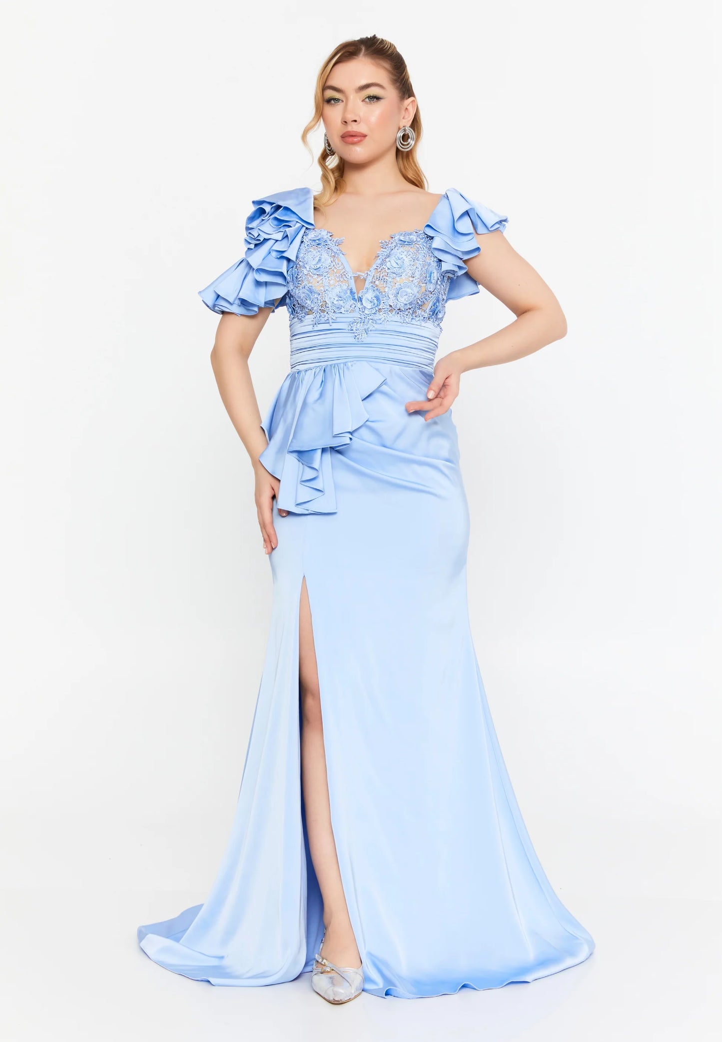 Short Sleeve Maxi Satin Mermaid Regular Wedding Guest Dress Unit Price: €135