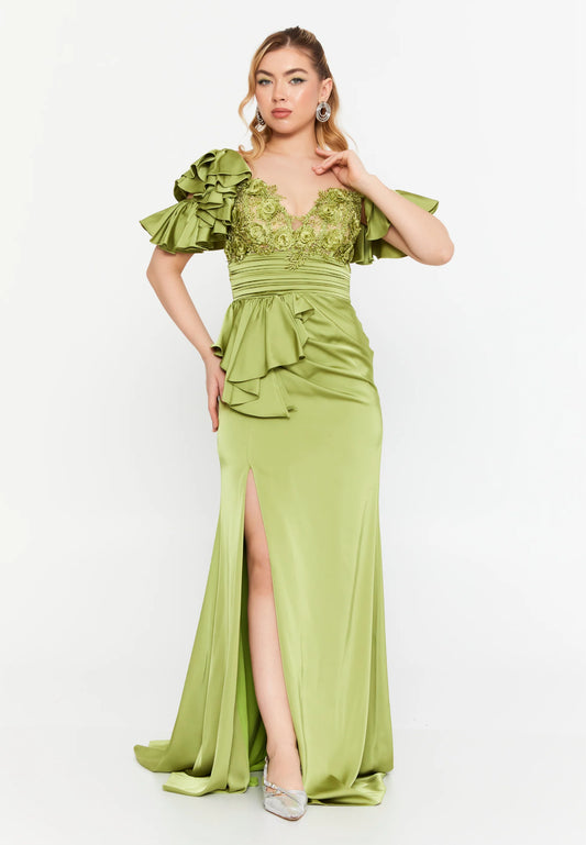 Short Sleeve Maxi Satin Mermaid Regular Wedding Guest Dress Unit Price: €135